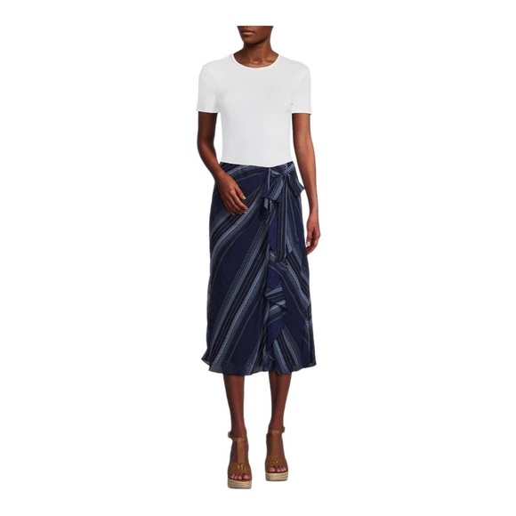 Ralph Lauren Black Label Dresses & Skirts - Ralph Lauren Black Label Navy Stripe Georgette Cascade Ruffle A-Line Midi Skirt